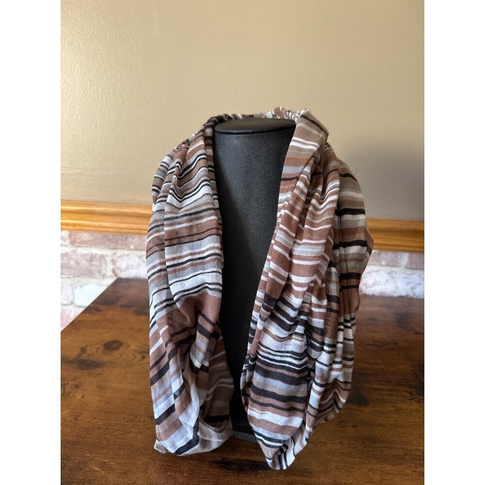 Big Buddha Infinity Scarf Wrap Brown & White Striped Polyester